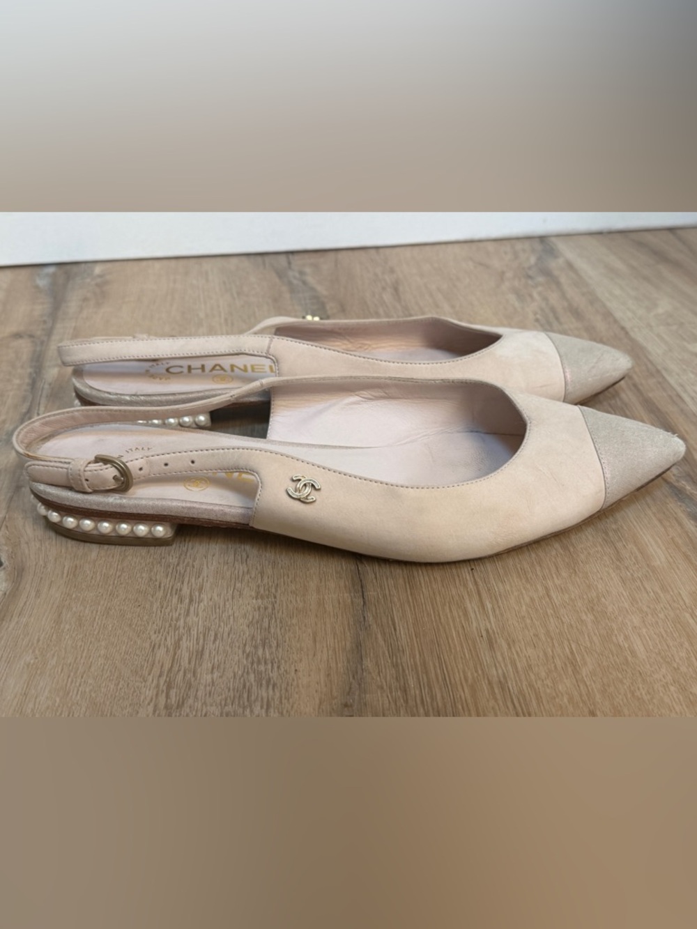 Chanel Beige Pointed Toe Slingback Flats vintage sz 39 - Picture 3 of 6